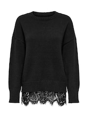 ONLY Black Lace Mix Round Neck Pullover Jumper - Image 1 of 3