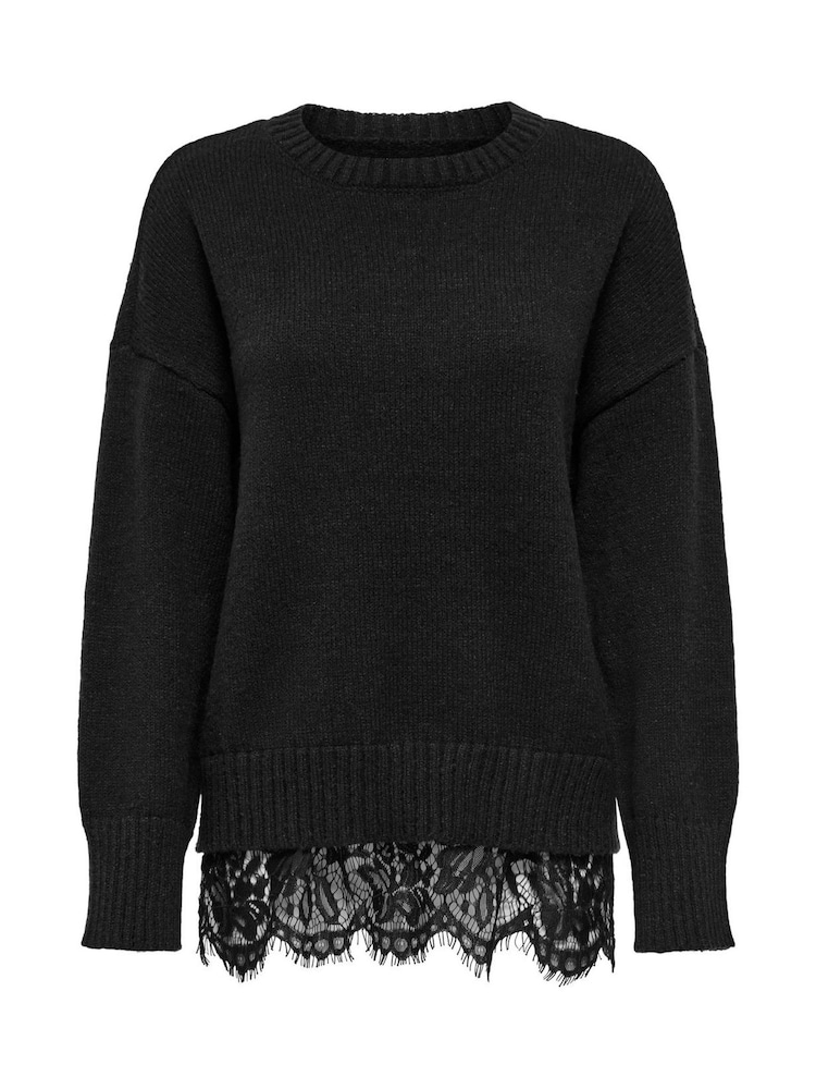 ONLY Black Lace Mix Round Neck Pullover Jumper - Image 1 of 3