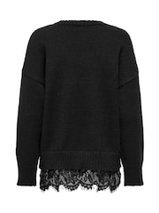 ONLY Black Lace Mix Round Neck Pullover Jumper - Image 2 of 3