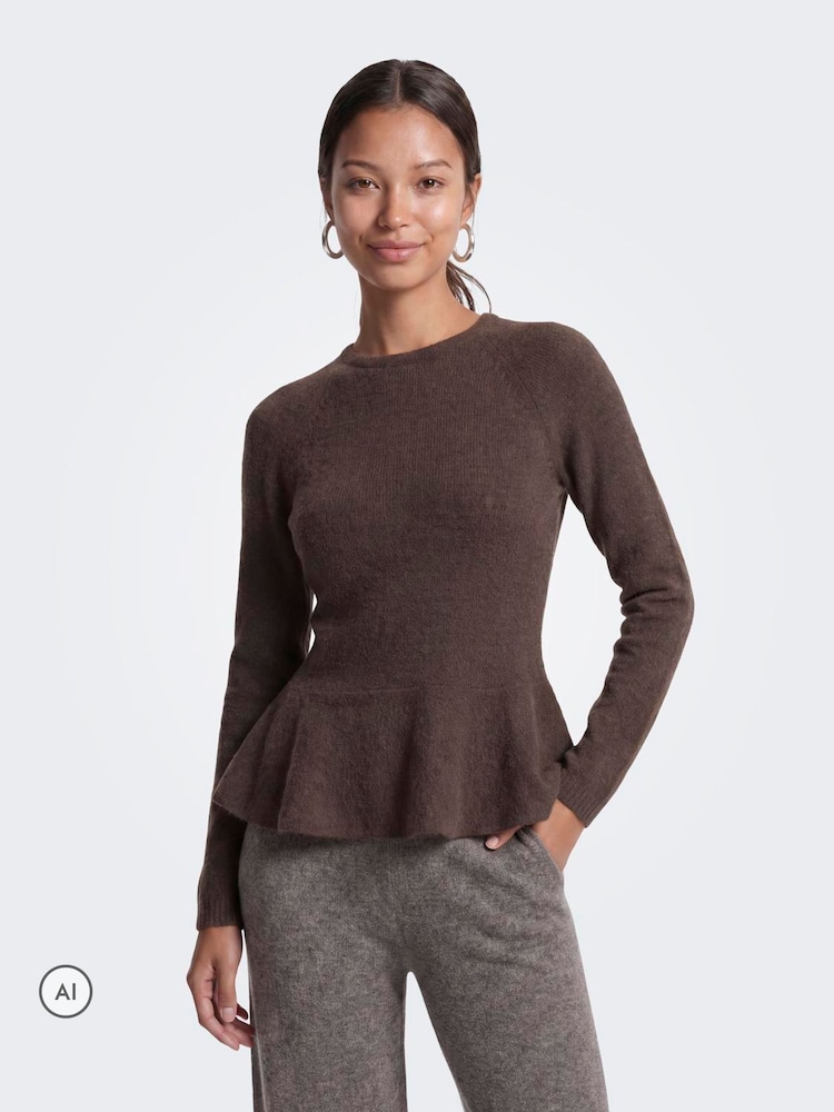 ONLY Peplum Round Neck Knitted Pullover Jumper - Image 2 de 7