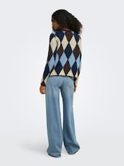 ONLY Brown Argyle Button Front Round Neck Cardigan - Image 4 of 6