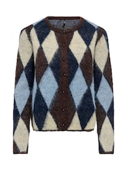 ONLY Brown Argyle Button Front Round Neck Cardigan - Image 5 of 6