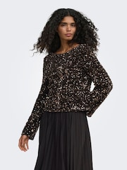 ONLY Brown Sequin Bow Open Back Top - Image 3 of 6