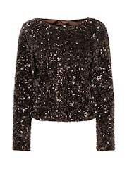 ONLY Brown Sequin Bow Open Back Top - Image 5 of 6