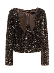 ONLY Brown Sequin Bow Open Back Top - Image 6 of 6