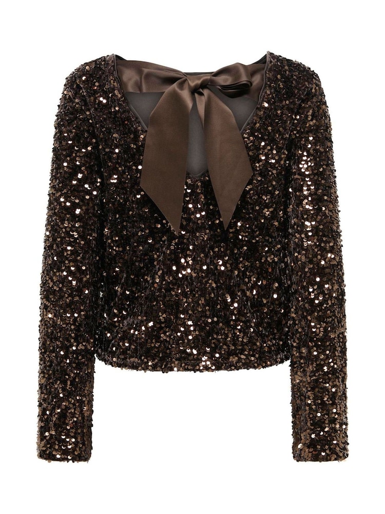 ONLY Brown Sequin Bow Open Back Top - Image 6 of 6 ONLY Brown Sequin Bow Open Back Top - Image 6 of 6