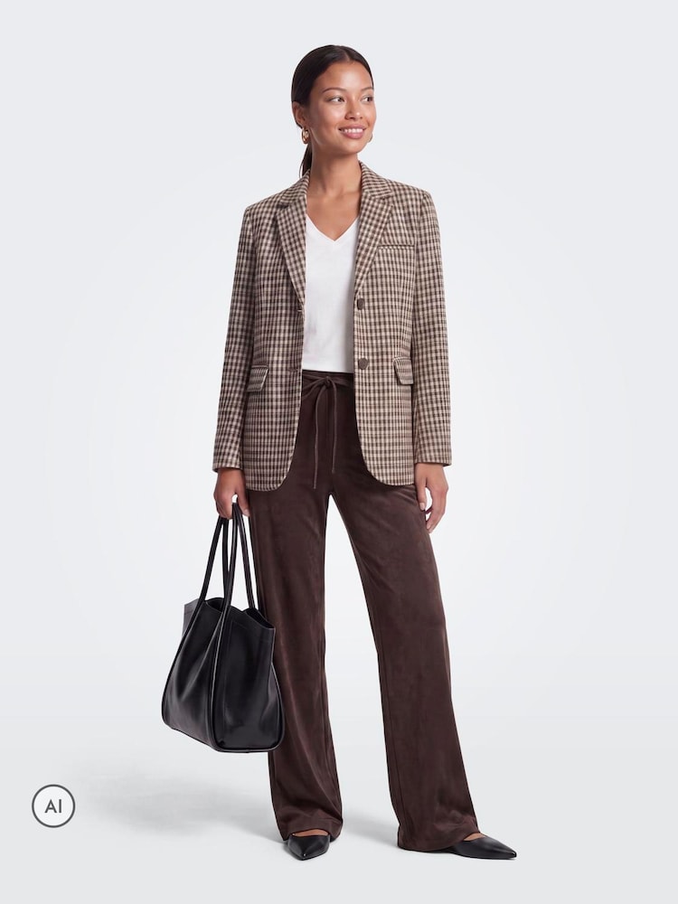 ONLY Brown Faux Suede Straight Leg Trousers - Image 2 of 7 ONLY Brown Faux Suede Straight Leg Trousers - Image 2 of 7