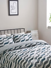 Blue Geometric Wave 100% Cotton Reversible Duvet Cover and Pillowcase Set - Image 2 of 4