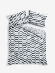 Blue Geometric Wave 100% Cotton Reversible Duvet Cover and Pillowcase Set - Image 3 of 4