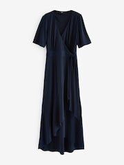 Navy Blue Wrap Front Bridesmaid Maxi Dress - Image 9 of 10