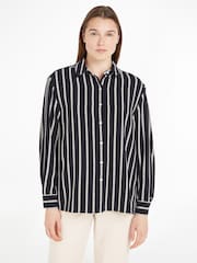 Tommy Hilfiger Argyle Stripe Relaxed Black Shirt - Image 1 of 6