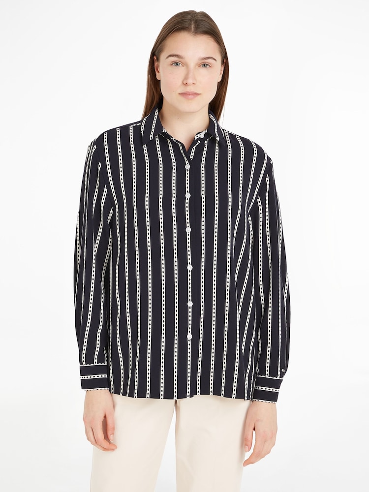 Tommy Hilfiger Argyle Stripe Relaxed Black Shirt - Image 1 of 6
