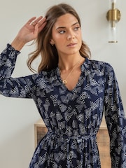 Pour Moi Blue Bridget Slinky Jersey Long Sleeve Midi Dress - Image 2 of 4