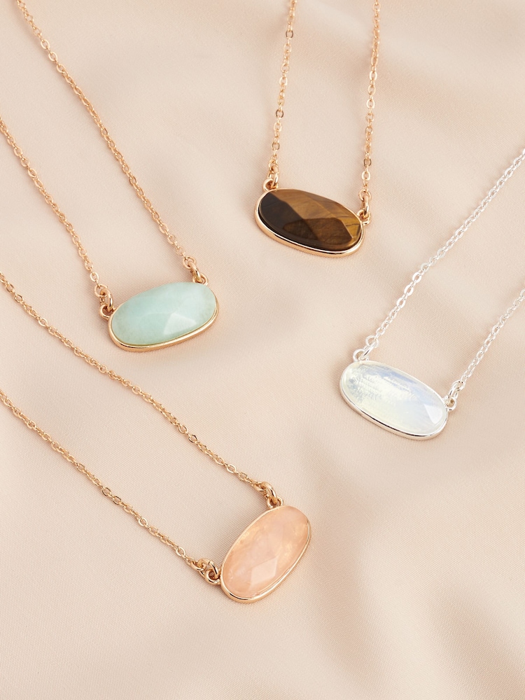 Gold Plated/Silver Plated Oval Semi Precious Stone Necklace - Image 1 of 6