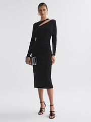 Reiss Black Macey Velvet Cut-Out Midi Dress - Image 1 of 4