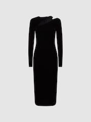 Reiss Black Macey Velvet Cut-Out Midi Dress - Image 2 of 4