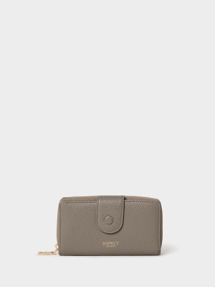 Osprey London Grey The Core Medium Leather Popper Matinee Purse - Image 1 of 6