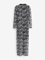 Black & White Long Sleeve Mesh Midi Dress - Image 2 of 6