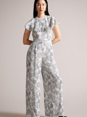 Ted Baker Marlih Cape White Jumpsuit With Ladder Detail - Image 1 of 6