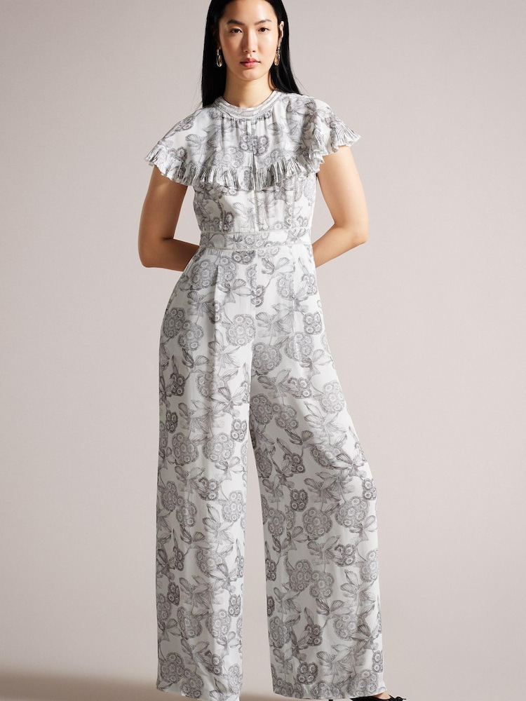 Ted Baker Marlih Cape White Jumpsuit With Ladder Detail - Image 1 of 6