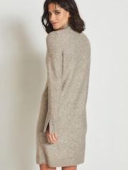 Neutral Sequin High Neck Split Cuff Jumper Dress - Image 3 of 4