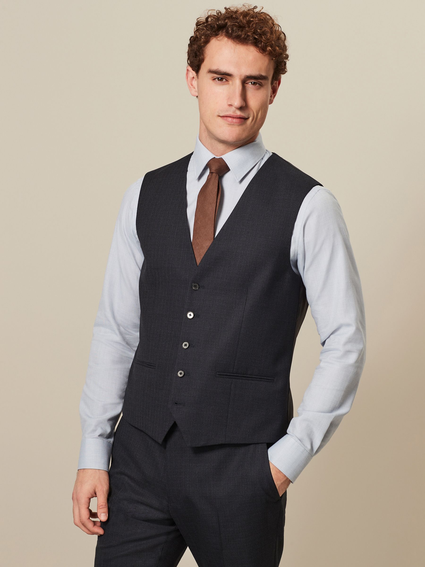 42921b Navy Blue Self-Patterned Waistcoat Suit