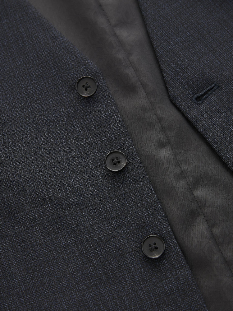Navy Blue Textured Wool Suit: Waistcoat - Image 10 of 10