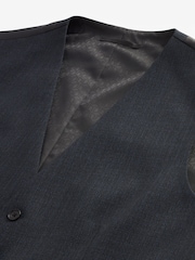Navy Blue Textured Wool Suit: Waistcoat - Image 8 of 10