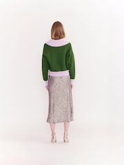 Olivia Rubin Green Rosie Half Button Knitted Jumper with Oversized Ribbed Collar - Image 2 of 6