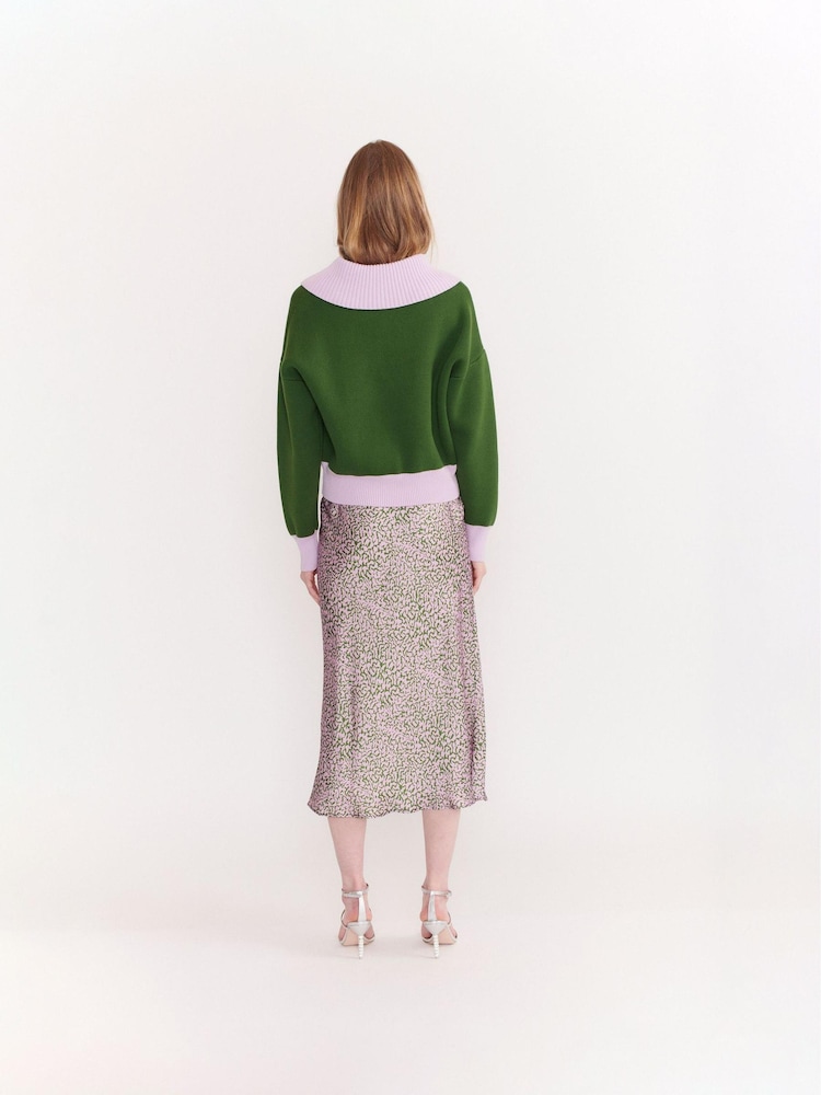 Olivia Rubin Green Rosie Half Button Knitted Jumper with Oversized Ribbed Collar - Image 2 of 6