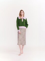 Olivia Rubin Green Rosie Half Button Knitted Jumper with Oversized Ribbed Collar - Image 3 of 6