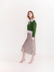 Olivia Rubin Green Rosie Half Button Knitted Jumper with Oversized Ribbed Collar - Image 5 of 6