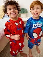 Red/Blue Spidey and Friends 2 Pack 100% Cotton Short Pyjamas (12mths-10yrs) - Image 1 of 10