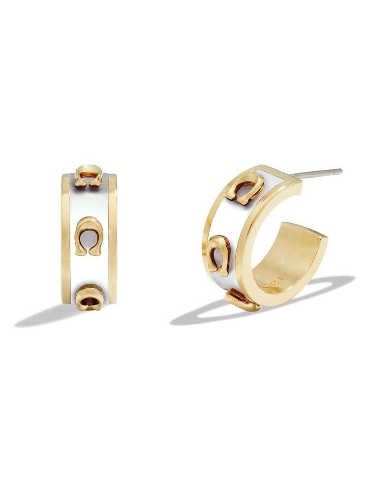 COACH Gold Tone Signature Enamel Hoops Earrings - Image 2 of 3