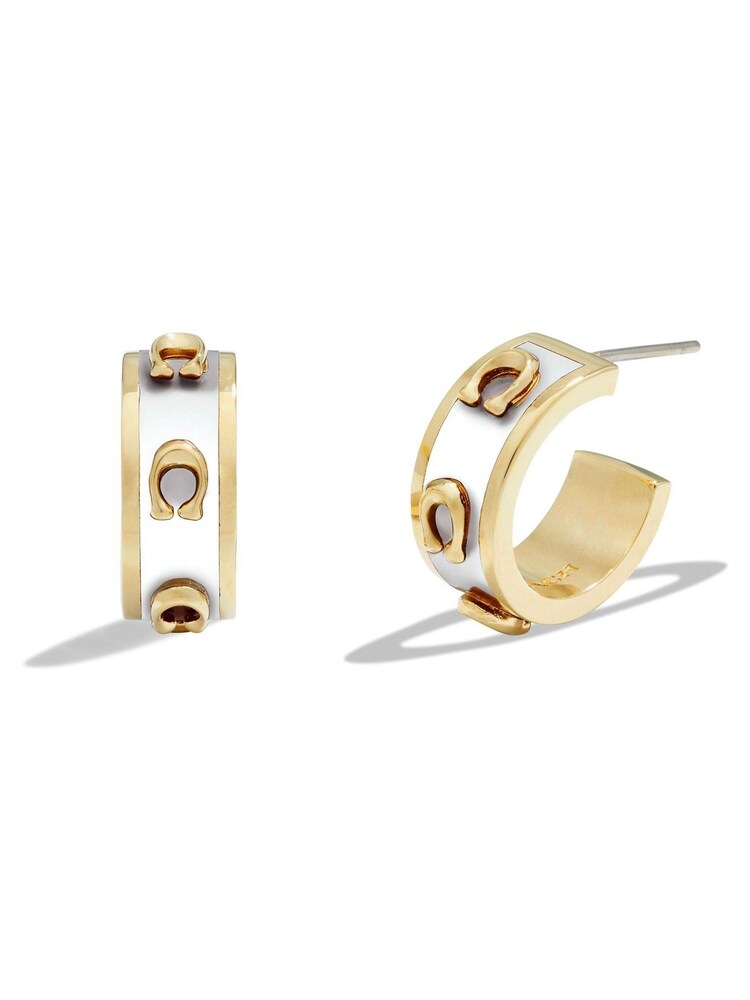 Wit/goud - COACH Tone Signature Emaille Hoops Oorbellen - Afbeelding 5 van 5 Wit/goud - COACH Tone Signature Emaille Hoops Oorbellen - Afbeelding 5 van 5