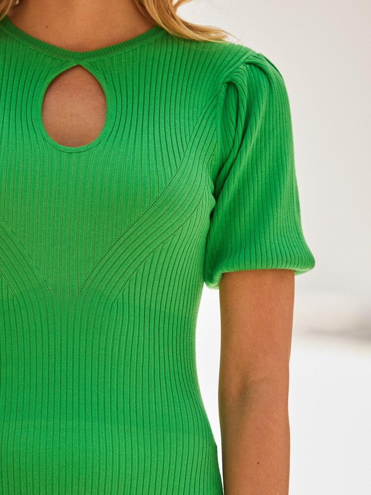 Sosandar Green Keyhole Rib Fit And Flare Midi Dress - Image 5 of 5