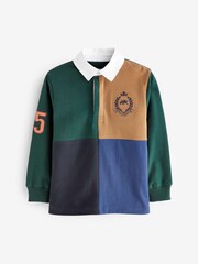 Navy Blue/Tan Brown/Green Harlequin Rugby Shirt (3-16yrs) - Image 1 of 2