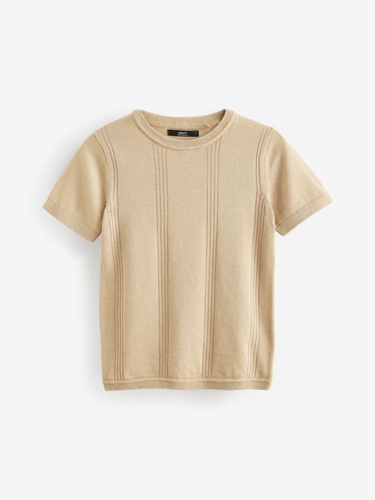 Tan Brown Knitted Textured T-Shirt (3-16yrs) - Image 1 of 3
