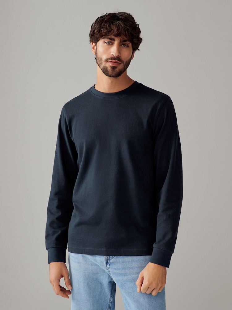 Marineblau/blau - Reguläre Passform - Langärmliges T-Shirt aus 100 % schwerer Baumwolle - Bild 1 von 7