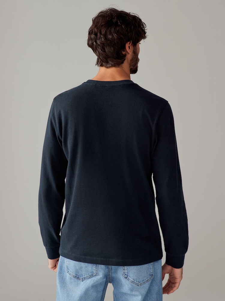 Navy Blue Regular Fit Long Sleeve Heavyweight 100% Cotton T-Shirt - Image 3 of 7