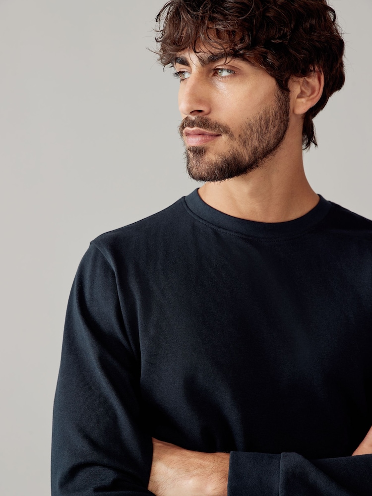 Navy Blue Regular Fit Long Sleeve Heavyweight 100% Cotton T-Shirt - Image 4 of 7