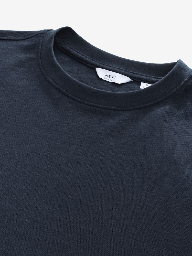 Navy Blue Regular Fit Long Sleeve Heavyweight 100% Cotton T-Shirt - Image 6 of 7