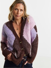 JD Williams Pink Oversized Argyle Cardigan - Image 1 of 4
