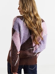 JD Williams Pink Oversized Argyle Cardigan - Image 4 of 4