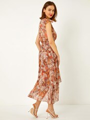 Roman Brown Snake Print Tiered Midi Dress - Image 2 of 5