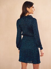Cobalt Blue Long Sleeve Pleated Metallic Mini Dress - Image 3 of 6