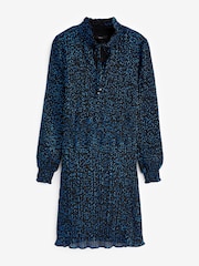 Cobalt Blue Long Sleeve Pleated Metallic Mini Dress - Image 5 of 6