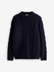 Navy Blue Regular Signature Italian Cashmere Cable Hi-Crew Neck Jumper - Image 4 of 6