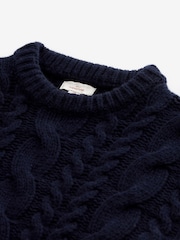 Navy Blue Regular Signature Italian Cashmere Cable Hi-Crew Neck Jumper - Image 5 of 6