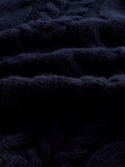 Navy Blue Regular Signature Italian Cashmere Cable Hi-Crew Neck Jumper - Image 6 of 6